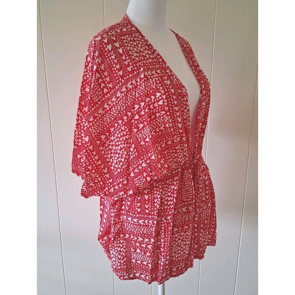 Victoria’s Secret Short Kimono Robe One Size Hearts Red White Beach Cover Up